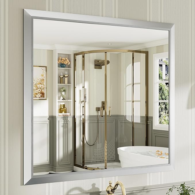 40x38 Inch Silver Bathroom Mirror by Briivuemodernmirrors