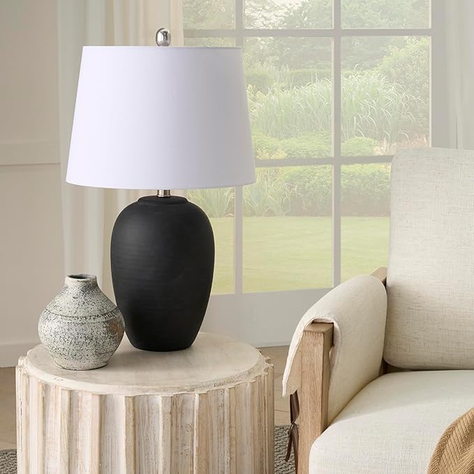 Nourison Home 23" Black Vintage Distressed Ceramic Pot Table Lamp by NourisonHome