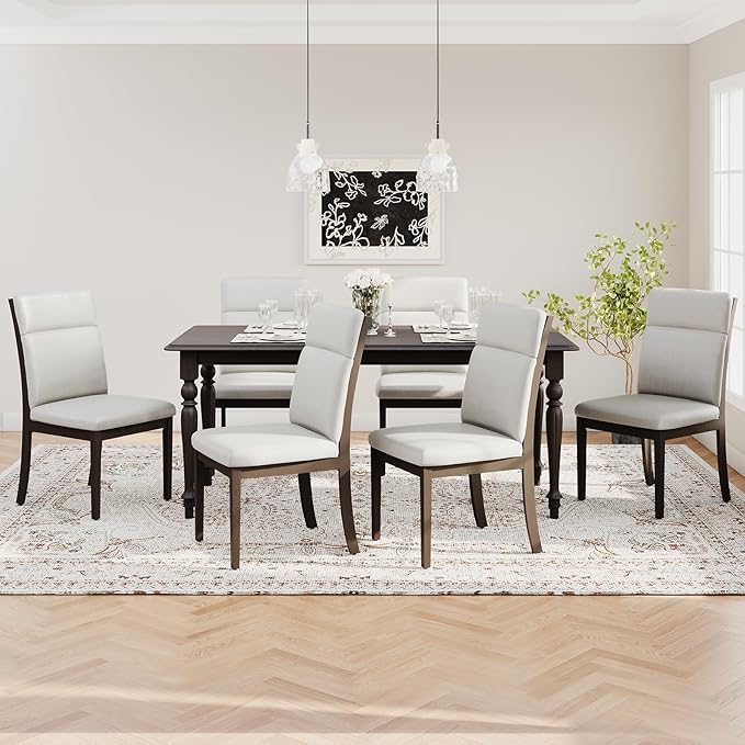 COLAMY Wooden Dining Chairs Set of 6, Modern Fabric Upholstered Kitchen Side by COLAMYINC