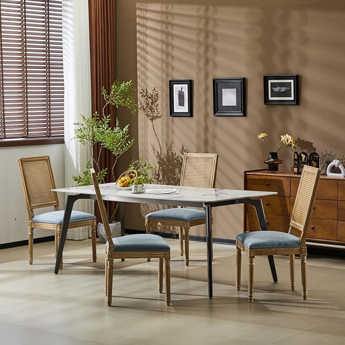 Merax Upholstered Solid Wood Dining Chairs Set of 4, French Country Style - Image 5