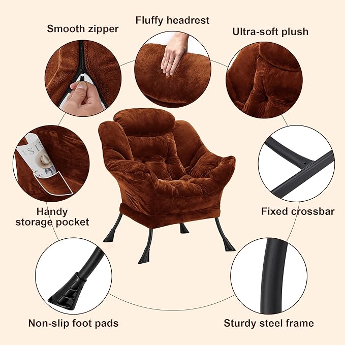 Fabric Lazy Chair for Adults, Oversized Upholstered Sofa Chair, Plush Comfy - Image 5