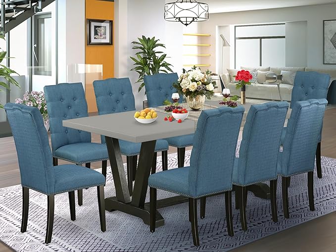 East West Furniture V697EL121-9 9 Piece Dining Room Table Set Includes a - Image 2
