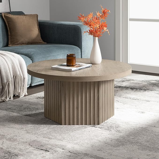 SICOTAS Round Coffee Table for Living Room, Modern Fluted Circle Center Coffee - Image 6