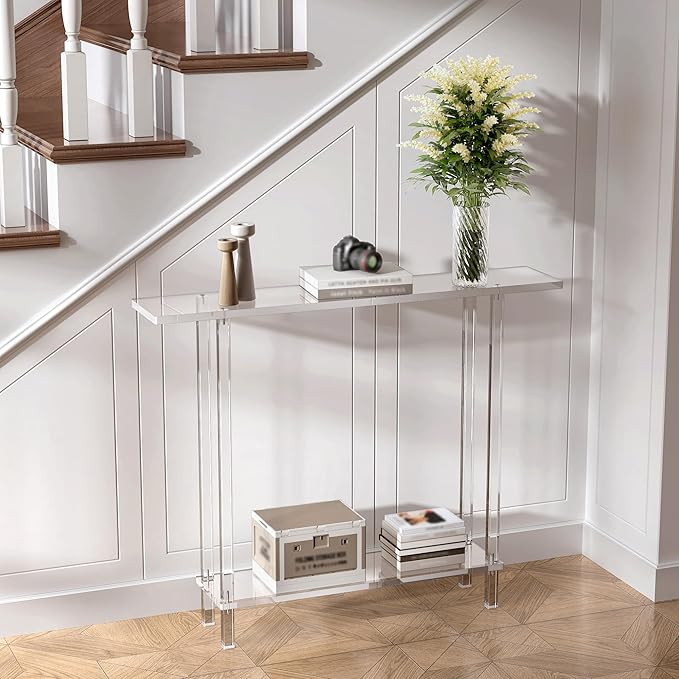 Acrylic Narrow Console Table for Entryway, 7.6" D x 39.4" W x 31.5" H, Square - Image 2