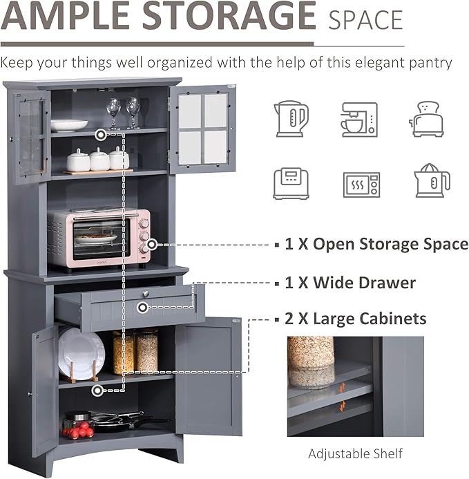 HOMCOM Elegant Buffet with Hutch, Kitchen Pantry Storage Cabinet with Framed - Image 4