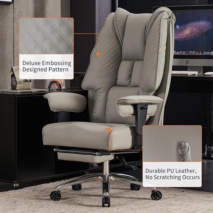 Big and Tall Office Chair 400lbs Wide Seat, Leather High Back Executive Office - Image 6