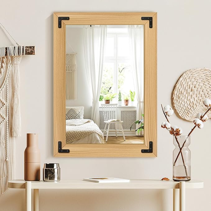 Bathroom Mirror for Wall with Wooden Frame, Vertical or Horizontal Hanging - Image 8