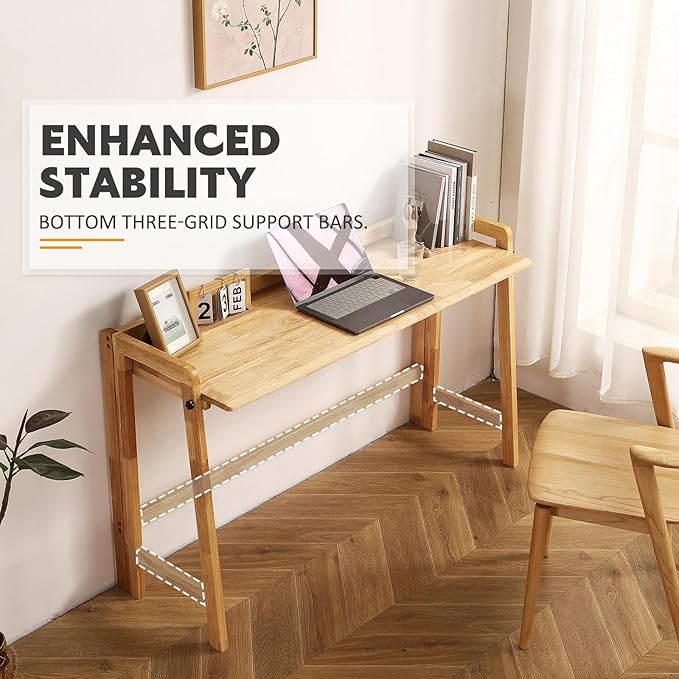 Solid Wood Folding Desk Mid Century Modern Table, Simple Study Makeup - Image 4