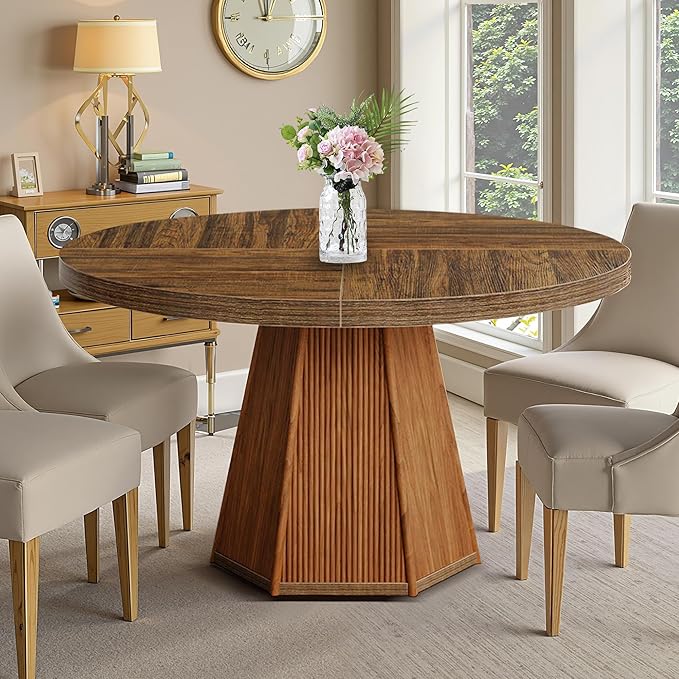 Round Dining Table for 4, 47 Inch Dinner Table Square Farmhouse Kitchen Tables by Unknown