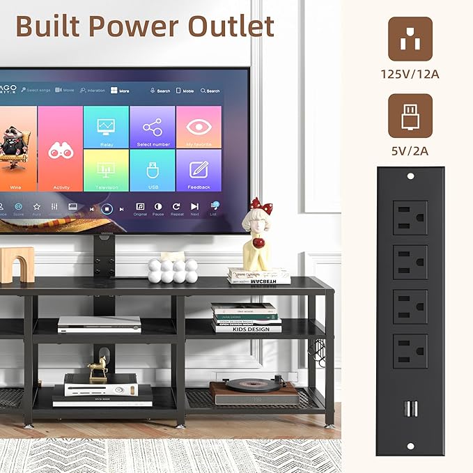 VECELO 63" TV Stand with Mount and Power Outlets, Entertainment Center Console - Image 5