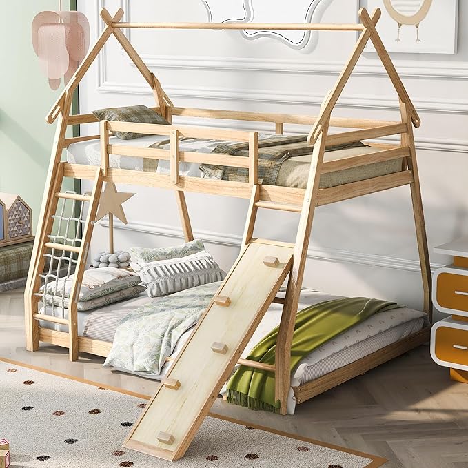 Twin Over Queen House Bunk Bed by Unknown