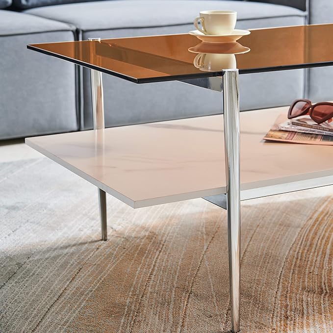 AGV LIGHTING Tadio Glass Coffee Table, Mid-Century Modern Coffee Table - Image 7