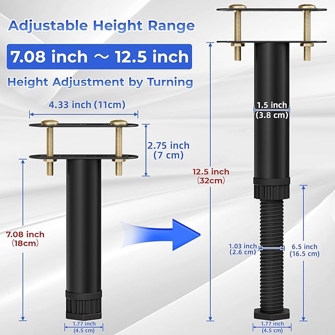 6 Pcs Adjustable Height Bed Support Legs 7.08-12.5 inch - Image 2
