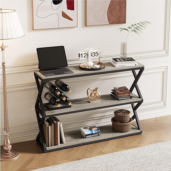 Industrial 3-Tier Console Table, Rustic Long Entryway Sofa Table - Image 5