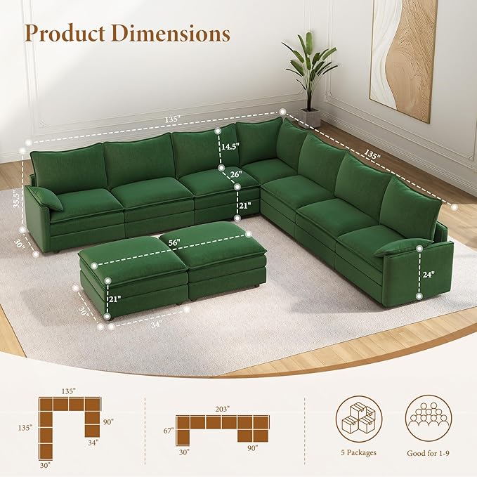 Vesgantti Large Modular Sectional Sofa, Big Comfy Cloud Couch - Image 2