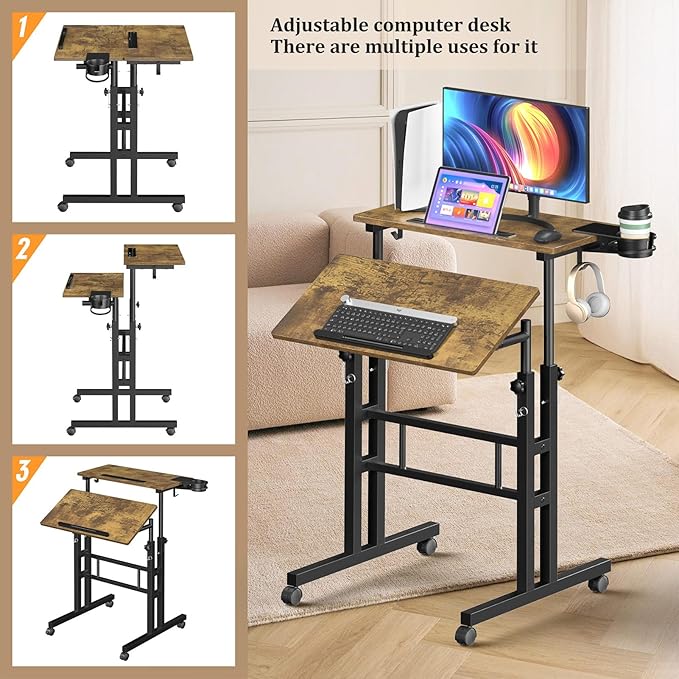 Small Standing Desk with Wheels, Mobile Stand Up Desk, Portable Standing Table - Image 3