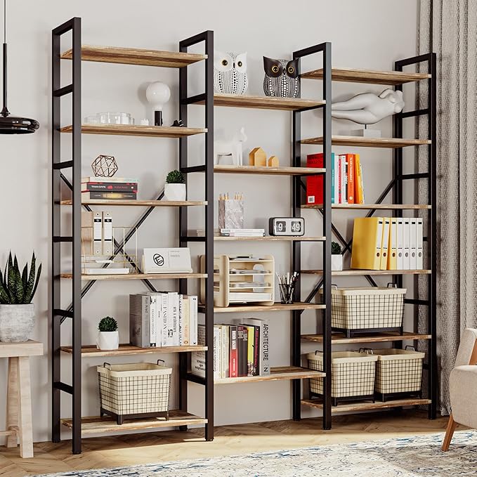 IRONCK Bookshelves 6 Tiers Triple Wide Industrial Bookshelf, Large Etagere - Image 2
