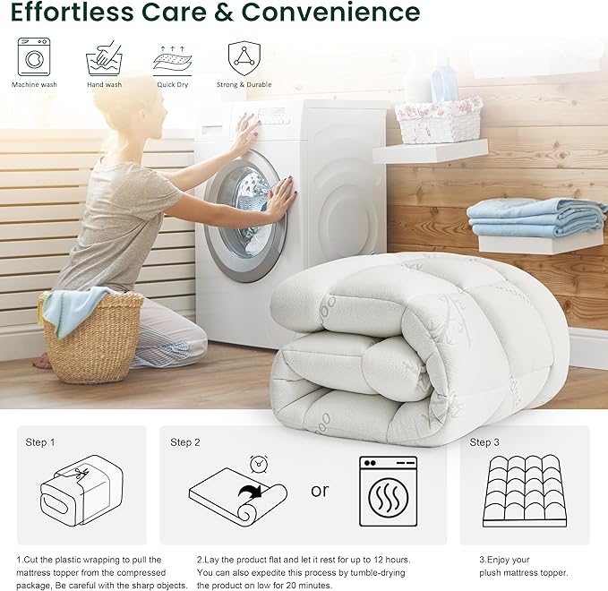 Love's cabin Twin Mattress Topper, Rayon Derived from Bamboo, 900 GSM - Image 7