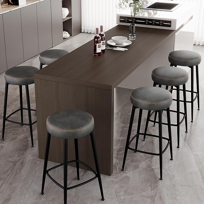 Counter Height Bar Stools, Upholstered Faux Leather Kitchen Counter Stools - Image 9