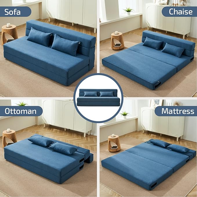 Folding Sofa Bed with Pillows- Convertible Chair Floor Couch & Sleeping Mattress - Image 6
