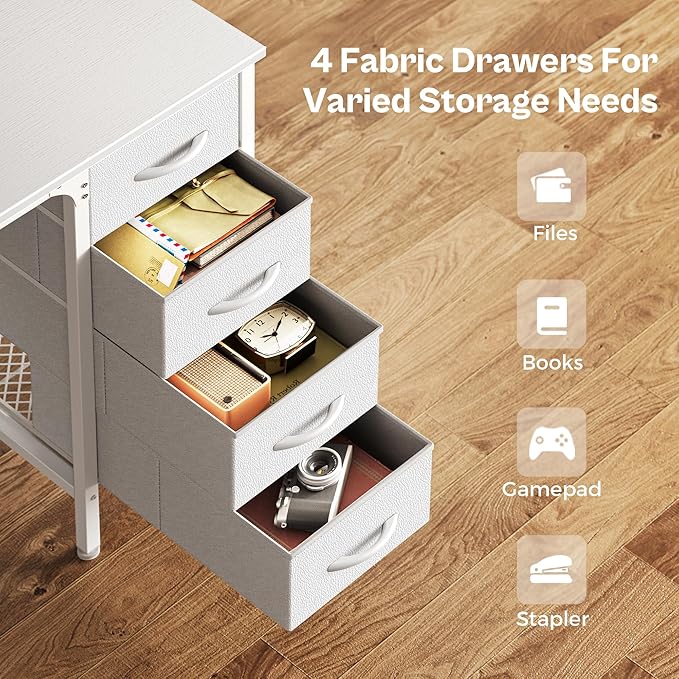 Huuger 47 Inch White Desk with 4 Drawers, Vanity Desk with Mesh Shelf, Study - Image 4
