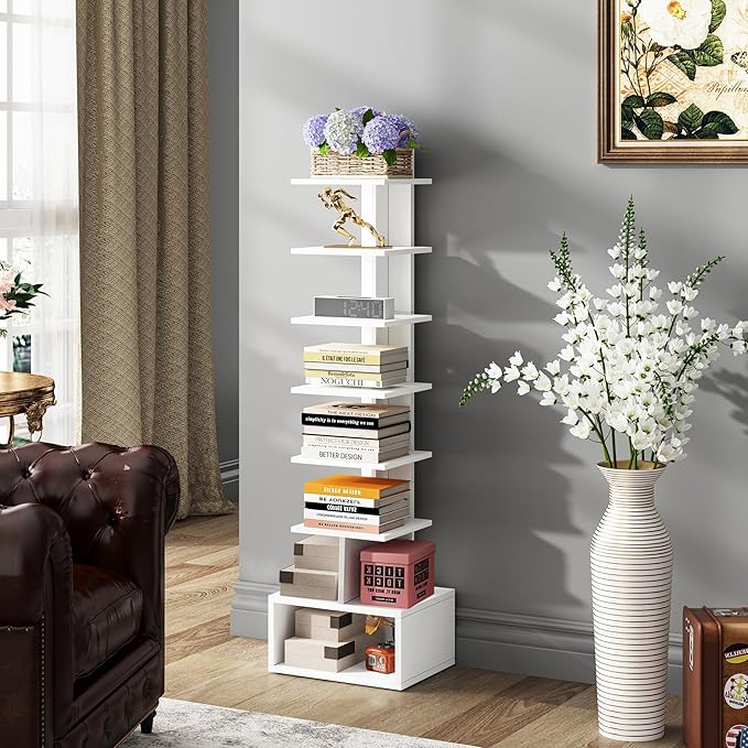TUTOTAK Narrow Bookshelf, Vertical 8-Tier Bookcase, Spine Book Shelf - Image 6