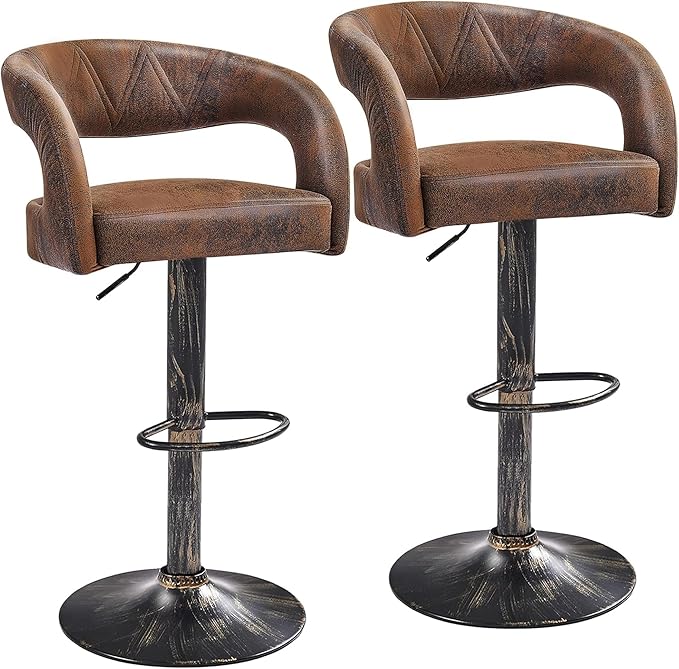VECELO Bar Stools Set of 2 Adjustable Swivel Modern Pu Leather Barstools by VECELO
