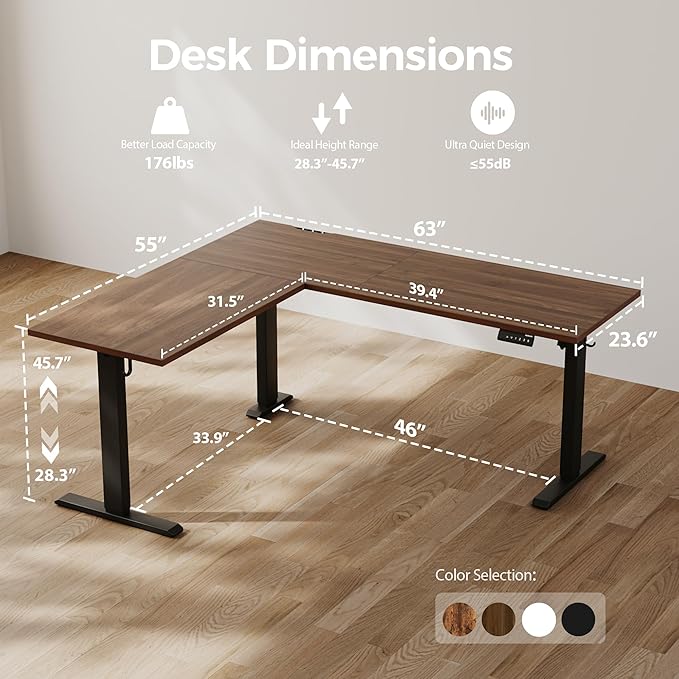 Agilestic 63 x 55 Inch L Shaped Standing Desk Adjustable Height, Corner - Image 2