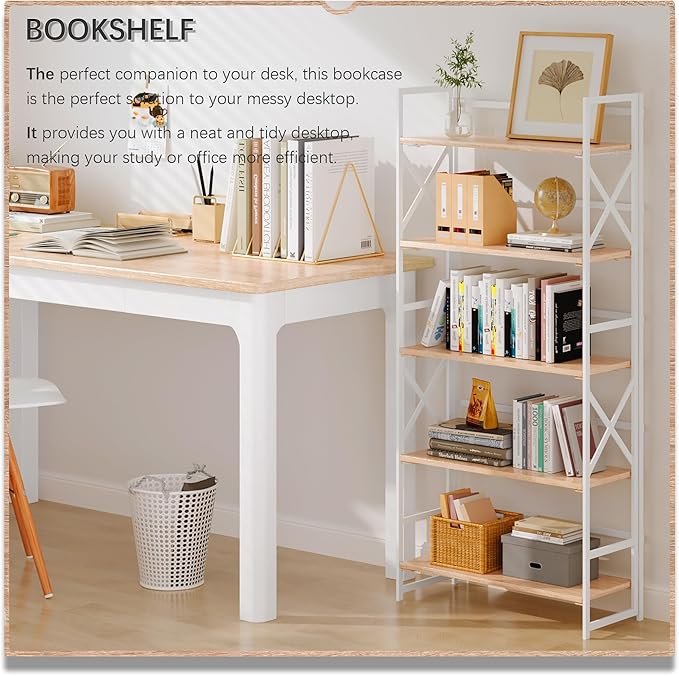 4NM 5 Tiers No Assembly Book Shelves, 51.2" H Folding Bookshelf Bookcase Open - Image 3