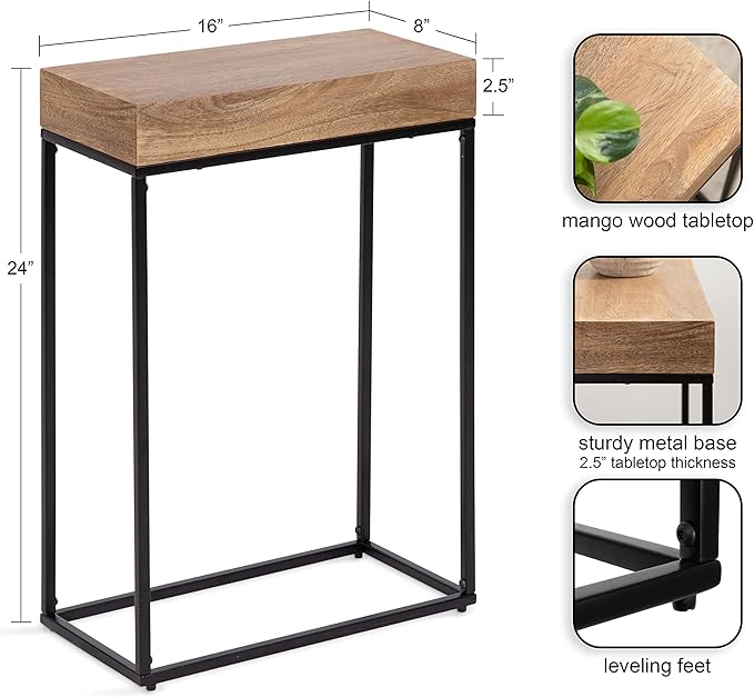 Kate and Laurel Karlsen Wood and Metal Narrow Side Table; 16 x 24 x 8; Natural - Image 3