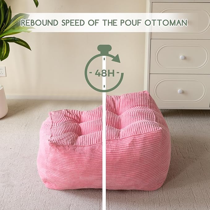 HIGOGOGO Square Stuffed Pouf Ottoman, Corduroy Poufs - Image 4