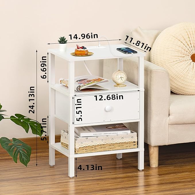 Lerliuo Nightstand with Charging Station and USB Ports, 3-Tier Storage End - Image 3