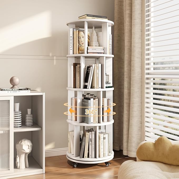 4-Tier Rotating Bookshelf, 360° Spinning Stackable Bookcase, Freestanding by IUNVR