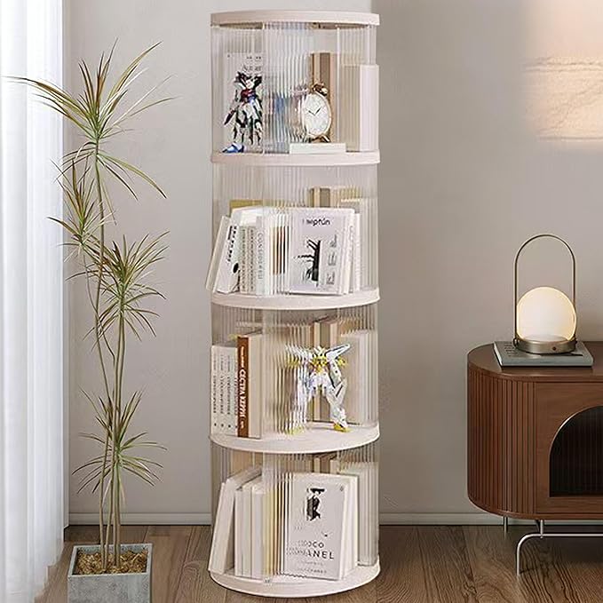 4 Tier Rotating Bookshelf Tower, 360 Display Rotating Bookshelf, 53.4 inch High - Image 5