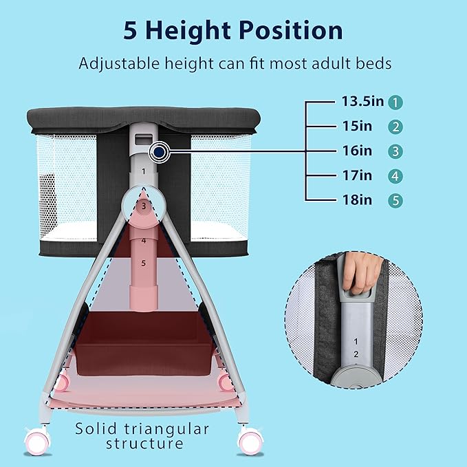 Baby Bassinet Bedside Sleeper, 3 in 1 Rocking Bassinet - Image 4