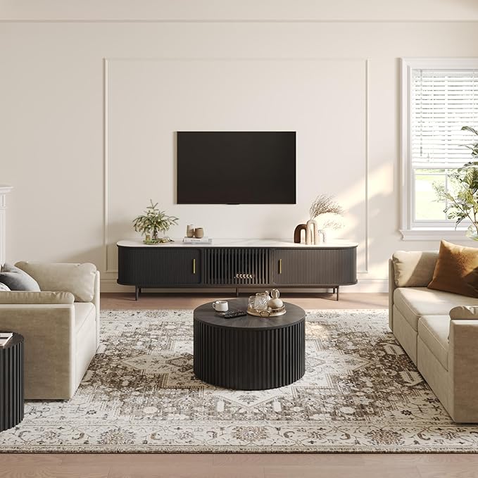 POVISON Sliding Tambour Door TV Stand, Mid Century Modern Sintered Stone TV - Image 6