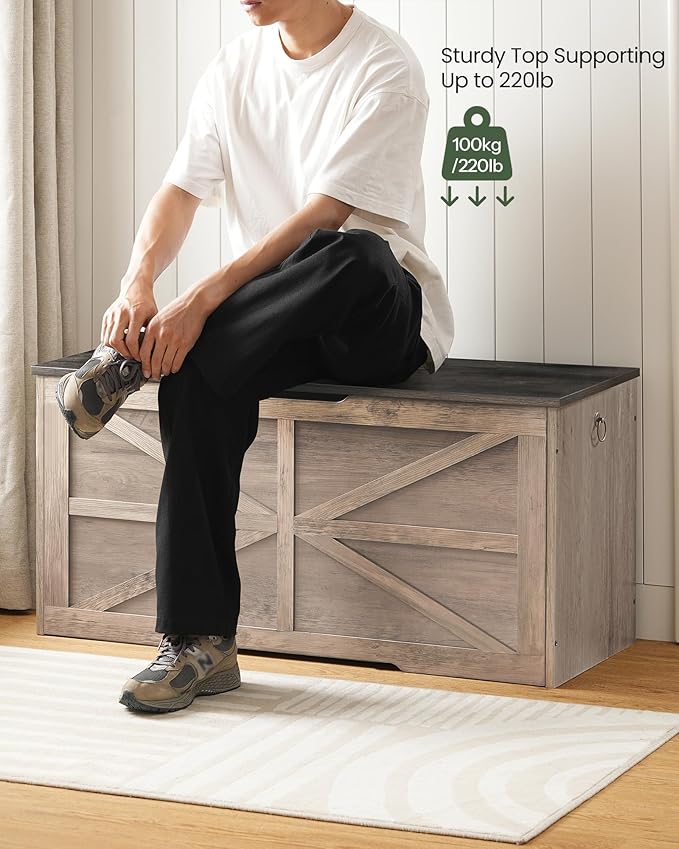 Storage Chest, 39.4" Wooden Storage Trunk, Retro Storage Bench - Image 4