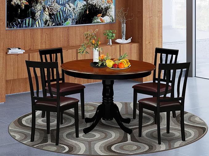 East West Furniture HLAN5-BCH-LC 5 Piece Dining Set Includes a Round Dining - Image 2