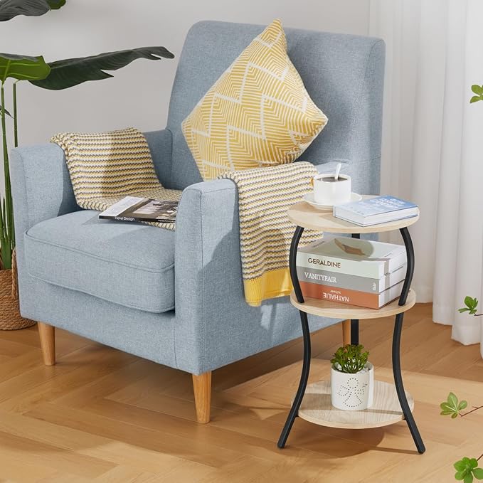 Vintage Small Round Side Table, 3-Tier Slim Waist Circular End Table - Image 5