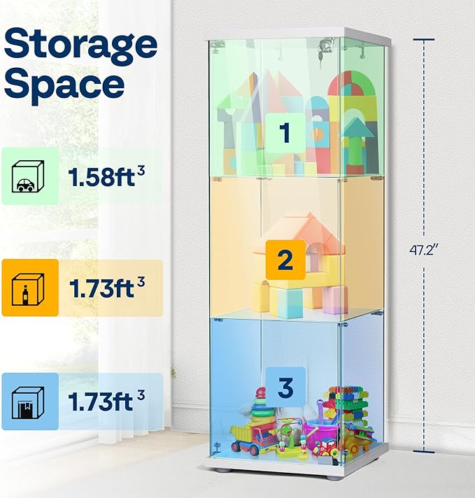 VIVOHOME 3 Layers 15.7''W x 15.7''D x 47.2''H Glass Display Cabinet Countertop - Image 3