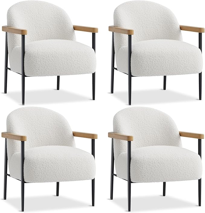Garvee Modern Accent Chair Set of 4, Wood Arms, Metal Frame & Adjustable Feet by Garvee