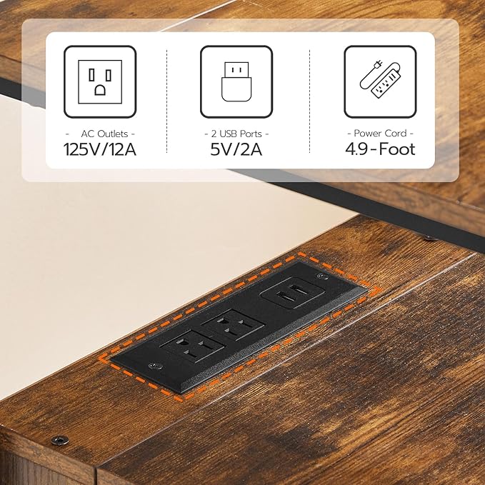 HOOBRO End Table Set of 2 with Charging Station, Nightstand with 2 Drawer & USB - Image 5