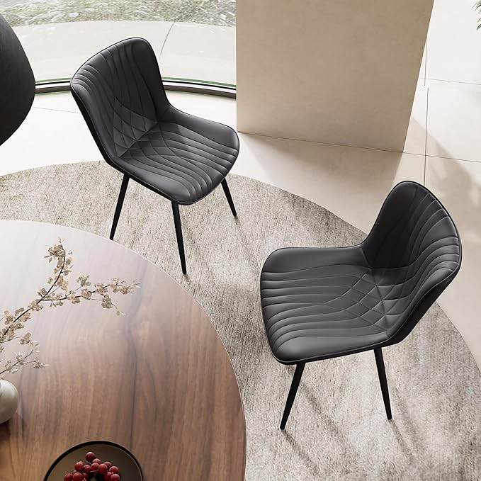 YOUTASTE Black Dining Chairs Set of 2 Upholstered Mid Century Modern Kitchen - Image 4