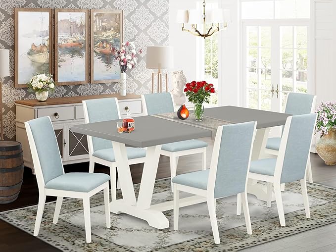 East West Furniture V097LA015-7 7 Piece Dinette Set Consist of a Rectangle - Image 2