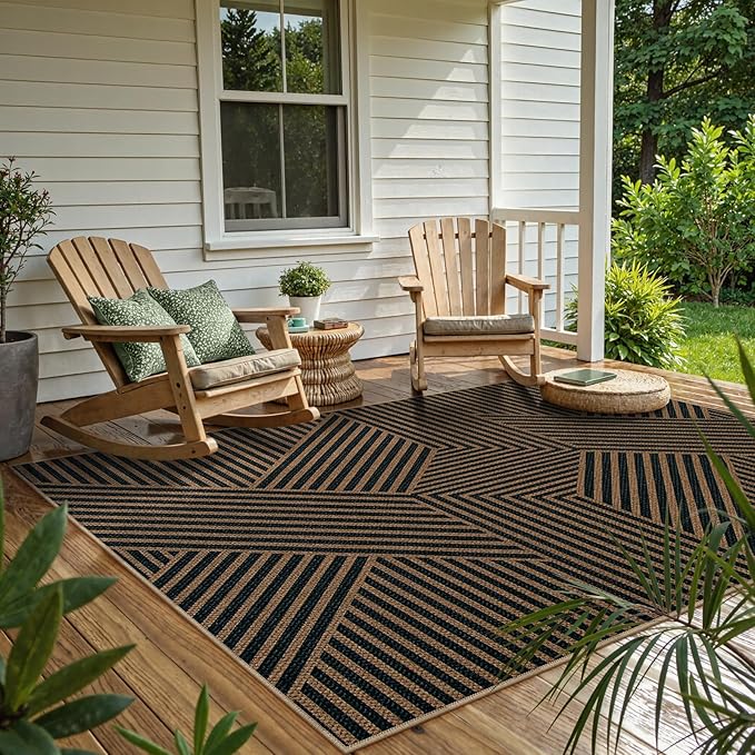 Lahome Modern Geometric Outdoor Easy Jute Rug, 5x7 Patio Living Room Rug Large - Image 5