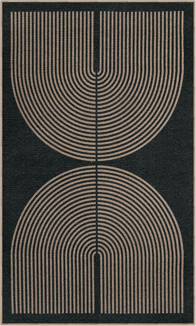 Lahome Modern Rainbow Easy Jute Outdoor Patio Rug, 3x5 Black Washable Rugs - Image 7