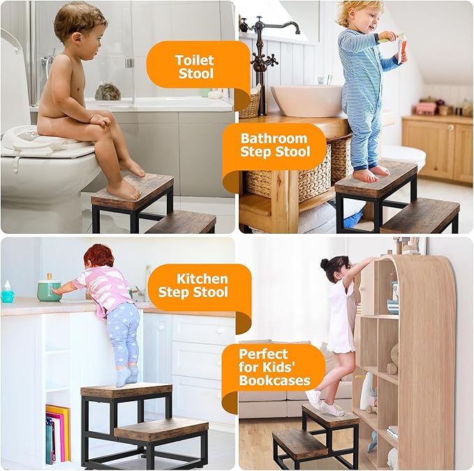 2 Step Wooden Step Stools for Adults Kids, Heavy Duty Stepping Stools Wooden - Image 6