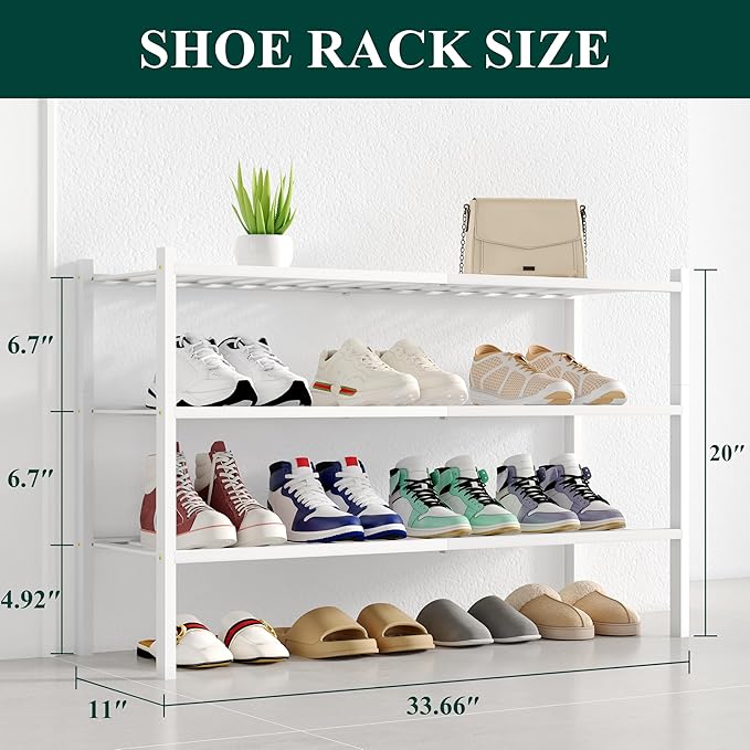 Smiry Shoe Rack, 3 Tier Long Bamboo Shoe Organizer, Stackable Free Standing - Image 2