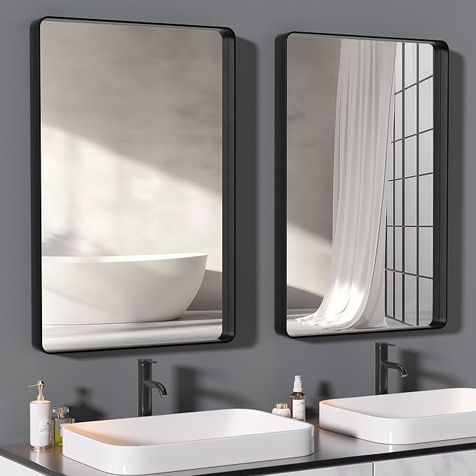 Hasipu 2 PCS Bathroom Mirror for Wall, 36 x 24 Inch Black Metal Framed Bathroom by Whatssuitableisthebest