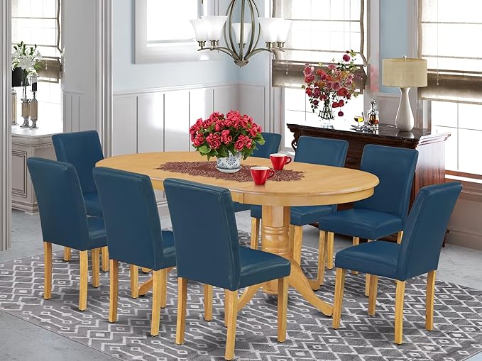 East West Furniture VAAB9-OAK-55 9 Piece Modern Dining Table Set Includes an - Image 2